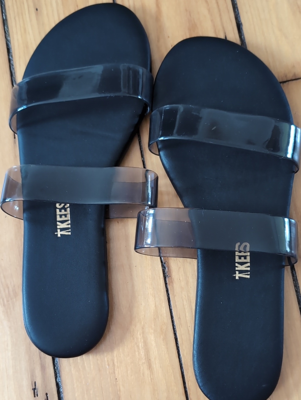 TKEES Clear Strap Black Slide Sandals Sz 8